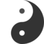 Icône représentant le signe du Yin et du Yang c'est à dire un rond divisé en deux, une partie blanche avec un rond noir et une partie noire avec un rond blanc représentant l'équilibre sans cesse en mouvement